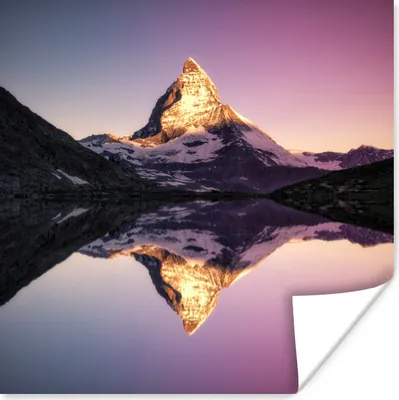 Produktbild von MuchoWow® Poster Matterhorn bei Sonnenaufgang vom Riffelsee in der Schweiz 30x30 cm - Wandposter - Printing