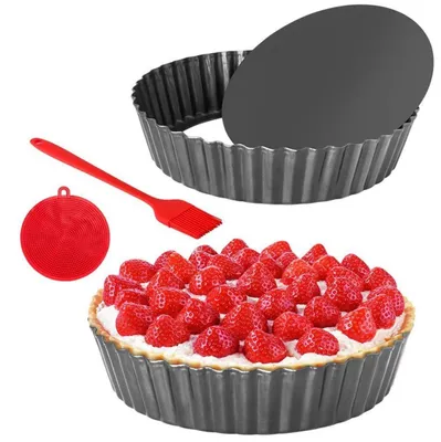 Obrázek produktu pro Forma na quiche s odnímatelným dnem, průměr 24 cm, 2 kusy, s nepřilnavým povrchem, kulatá, s vlnitým okrajem, extra hluboká