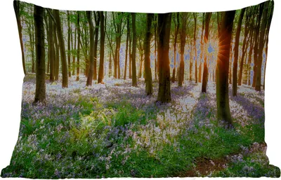 Produktbild von MuchoWow® Outdoor Kissen - Wald - Blumen - Lavendel - Sonne - Lila - Natur - 50x30 cm - Wetterfest - Lounge Kissen - Sofa kissen - Wohnzimmer Dekoration