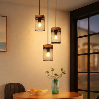 Produktbild von ZMH Hängelampe esstisch 3 flammig Schwarz Pendelleuchte Holz Esszimmerlampe E14 Hängeleuchte industrial Esstischlampe für Wohnzimmer Esszimmer Küche