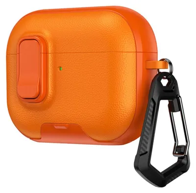 Image de INF Coque rigide PC de protection compatible avec AirPods 4 — Recouvrement complet, antichoc, fermoir sécurisé et support téléphone dissimulé, compatible charge sans fil et filaire Orange