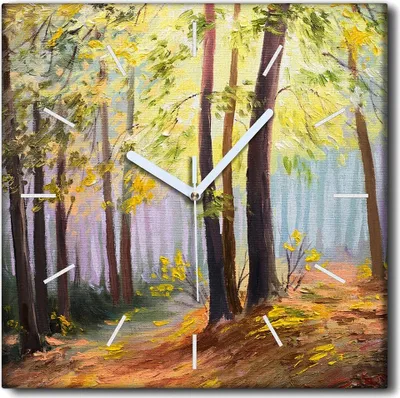Produktbild von Coloray Uhr auf Leinwand 30x30 cm Wand Uhr Dekoration Wohnzimmer Segeltuch weiße Zeiger -Frühlingswaldlandschaft.