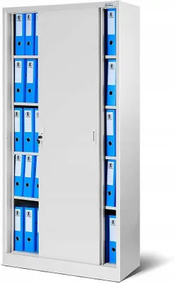 Productafbeelding van Archiefkast, kantoorkast met schuifdeuren, metaal, 4 legplanken, poedercoating, afsluitbaar, 185 cm x 90 cm x 40 cm (grijs)