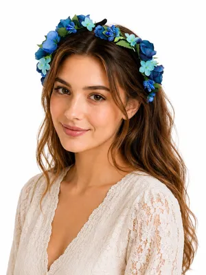 Produktbild von Blumen Haarreif "Sabia" mit Rosen und Blüten | Blau