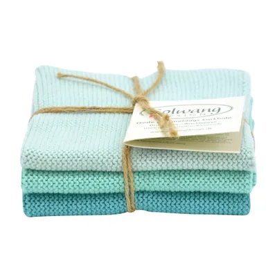 Produktbild von Solwang Wischtuch AQUA PETROL KOMBI gestrickt 3er Set Küchentuch Putztuch Spülen