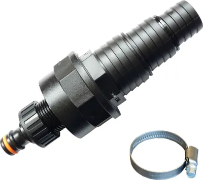 Produktbild von stabiler Schlauchadapter Schlauchverbinder kompatibel Gardena Stecksystem auf 25/32/38 mm Poolschlauch mit Schlauchschelle