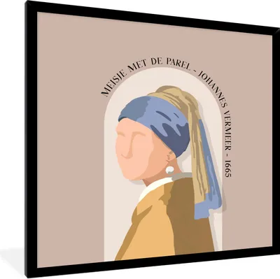 Produktbild von MuchoWow® Gerahmtes Poster Alte Meister - Mädchen mit Perlenohrring - Rosa - Alt 40x40 cm - Poster mit Schwarzem Bilderrahmen Wandposter Rahmen Foto Bilder - Mit Rahmen - Wanddekoration Schlafzimmer