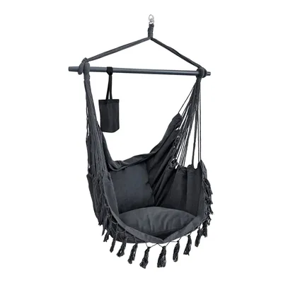 Produktbild von In And OutdoorMatch Hängemattenstuhl Viva - Mit 2 Kissen - Max. 120 kg - Dunkelgrau - Stoff und Massivholz - Stilvolles Design