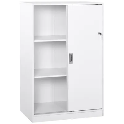 Image de Vinsetto Armoire de Bureau 2 Portes coulissantes verrouillables dim. 80L x 40l x 120H cm 2 étagères en Bois Blanc