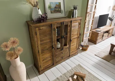 Produktbild von MASSIVMOEBEL24 Highboard Mango 160x45x140 dunkelbraun geölt RODEZ #126