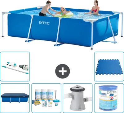 Immagine prodotto di Piscina Intex con struttura rettangolare - 300 x 200 x 75 cm - blu - include copertura - pacchetto manutenzione - pompa filtro per piscina - filtro - aspirapolvere - piastrelle per pavimento