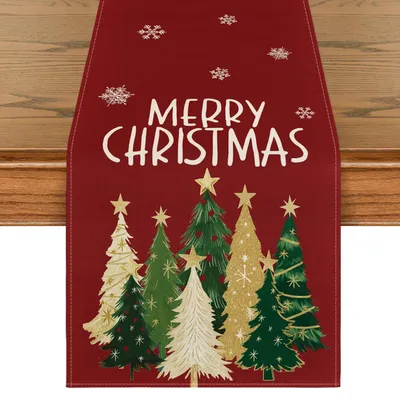 Image de Nappe de table de Noël "Arbres Rouges" pour les fêtes, 140 cm
