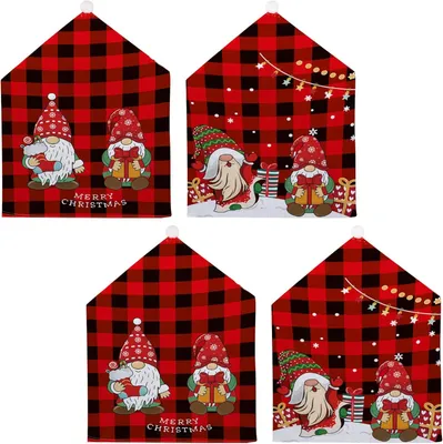 Imagen del producto de Fundas para sillas con pompones, juego de 4 unidades, para sillas de comedor, decoración navideña
