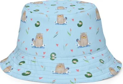 Produktbild von Mr. & Mrs. Panda Sonnenhut Otter Stein Größe S/M - Blau - Geschenk, Sommerhut, Schlapphut, Munter, Pflanzen, Seeotter See, Grüßen, Bucket Hat, Anglerhut, Fischerhut