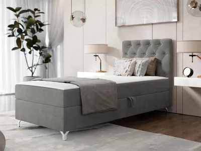 Obrázek produktu pro Kontinentální jednolůžková postel 90x200 JILES - šedá, pravé provedení + topper