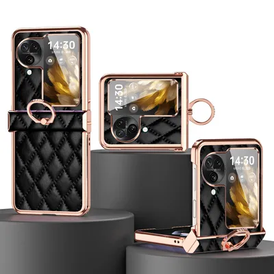 Obrázek produktu pro Pouzdro pro Oppo Find N3 Flip galvanizované kožené pouzdro s kroužkovým držákem a ochranou pantu černé