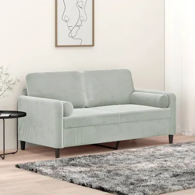 Produktbild von 2-Sitzer-Sofa mit Zierkissen Hellgrau 140 cm Samt 3200881