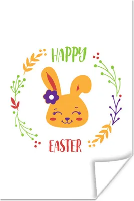 Produktbild von MuchoWow® Poster Ostern - Zitate - Frohe Ostern - Hase - Blumen 60x90 cm - Wanddekoration