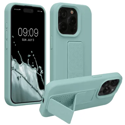 Produktbild von kwmobile Handyhülle für Apple iPhone 15 Pro Hülle - TPU Silikon Case mit Fingerhalter und Stand - Schutzhülle Cover in Mintgrün