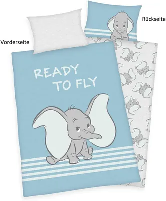 Produktbild von "Dumbo ( Disney )" Bettwäsche / Babybettwäsche / Kleinkinderbettwäsche, 100% Baumwolle ( Linon ), 40x60 cm + 100x135 cm