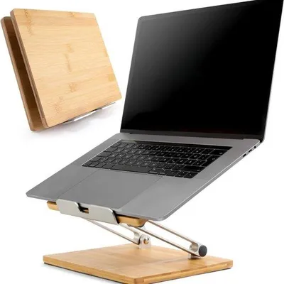 Image de Support pour ordinateur portable Famanu, ergonomique, en bambou, stable et polyvalent