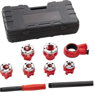 Obrázek produktu pro SucceBuy ráčnová sada na závitování trubek, 1/4" až 1-1/4" NPT, ruční ráčnový nástroj se 6 matricemi NPT, přenosná sada s úložným pouzdrem pro pozinkované, hliníkové, železné a měděné trubky