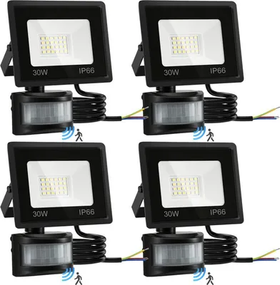 Immagine prodotto di Bettizia Faretto LED con rilevatore di movimento 4X 30W, impermeabile IP66, faretto da giardino, proiettore LED 6000K
