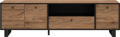 Produktbild von Lowboard >SEWILL<  3 Türen, Schub, Colonial Eiche Nachbildung/schwarz - 180,8x52,8x42cm (BxHxT)