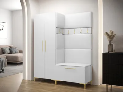 Obrázek produktu pro Předsíňová stěna s botníkem a čalouněnými panely ANDORA 1 - bílá / bílá