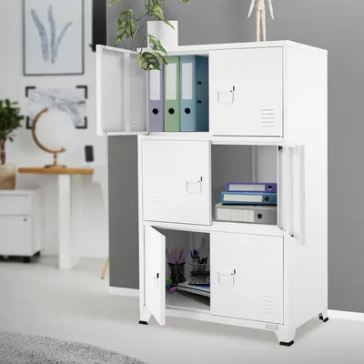 Obrázok produktu pre ML-Design skriňa na dokumenty 75x40x120 cm, biela, oceľová, voľne stojaca kancelárska skriňa na 4 nohách, kovová skrinka 6 dvierok