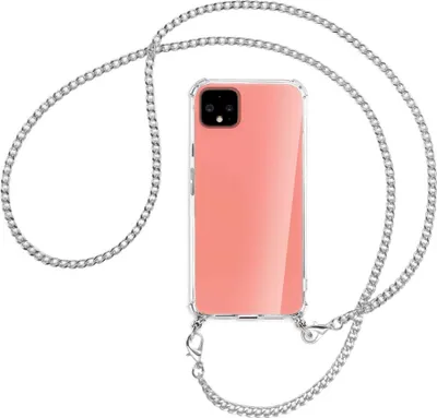 Produktbild von Handykette Backcover-Schutzhülle mit Band (Metall silberfarben) für Google Pixel 4 - silberfarbene Kette