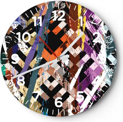Produktbild von Wanduhr - Rund - Glasuhr - Abstraktion modern - 40x40cm - Schleichendes Uhrwerk - Lautlos - zum Aufhängen bereit - Dekoration Modern - Wanddekoration aus Glas - C4AR40x40-3696