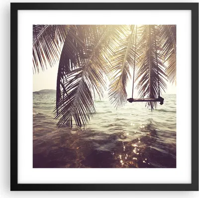 Produktbild von Gerahmtes Poster - Schwarzer Rahmen - Meer Palme Wasser - 40x40 cm - Wand Bild - Wanddeko - Wandbilder - Kunstposter - Wandposter - Bilderrahmen - Bilder - Kunstdruck - Wandbild - P2BAC40x40-3634