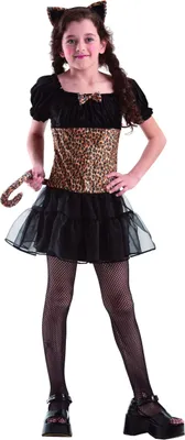 A young girl wearing a leopard costume, posing for a product image.