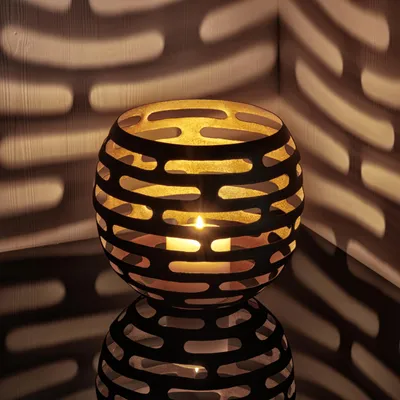 Windlicht Metall Schwarz/Gold 25x25x23,5 cm