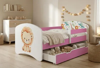 Produktbild von Happy Babies Kinderbett - Satz Mit Matratze & Schublade und Rausfallschutz, 70x140, Mädchen Kinderbetten & Jugendbett Jungen Kids Bed, buntes Design,