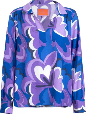 Produktbild von FrancieL Damen Bluse royal Größe 42, V-Ausschnitt, leichter Puffärmel, Druck 473P1