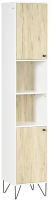 Immagine prodotto di Colonna Bagno con 2 Ripiani Aperti e 2 Armadietti in Truciolato, 31.5x30x169 cm, Bianco e color Legno