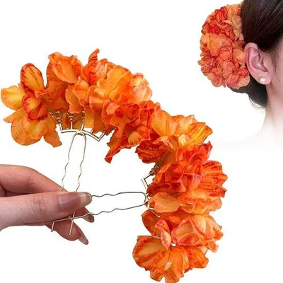 Produktbild von Haarnadeln – 2 Stück – Haarspange mit orangefarbener Blume – Brautschmuck – Hochzeitshaarnadel – Haarnadel mit Blumenmuster – mit künstlicher Blume