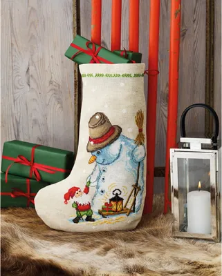 Produktbild von Permin Kreuzstich Stickpackung Weihnachtsstrumpf "Schneemann", Zählmuster, 28x42cm