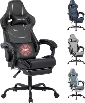 Produktbild von Ergonomischer Gaming Stuhl mit Fußstütze - Schwarz, Höhenverstellbar, Gepolstert