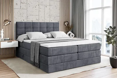 Produktbild von ALTDECOR Boxspringbett mit Matratze und Lattenrost  - APO KING  - 200x200 cm  - Dunkelgrau Samt - Topper, Polsterbett mit Bettkasten, Bett mit Stauraum H3 - und H4 - Matratze, Doppelbett, Springboxbett