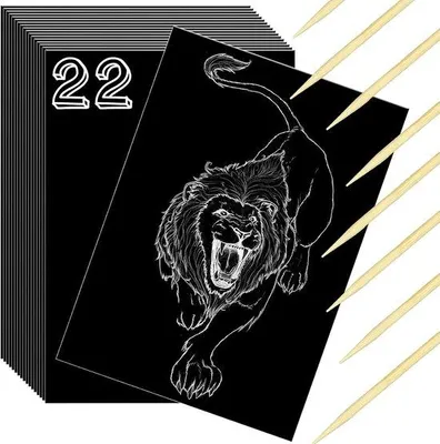 Produktbild von Kinder-Scratch-Set mit 30 Stücken - Hölzerne Scratch-Platten - Scratch-Papier - Hölzerne Scratch-Stifte - Schwarz für Kinder und Erwachsene - DIY-Kunstprojekte - Kreativspielzeug für Kinder