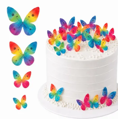 Produktbild von Bunte 3D-Waffelschmetterlinge, ausgestanzt, 6 Stück – essbare Tortendekoration