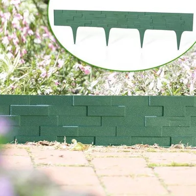 Produktbild von Famanu Gartenpalissade in Steinoptik - Flexible Kunststoff Gartenrand für Blumenbeete - 2,37 m, Grün