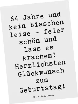 Produktbild von Mr. & Mrs. Panda Postkarte Spruch 64. Geburtstag - Weiß - Geschenk, Lebensfreude, Postkarten, Ansichtskarte, bildkarte, Jubiläum, Alter, Geburtstagsgeschenk, Glückwunsch