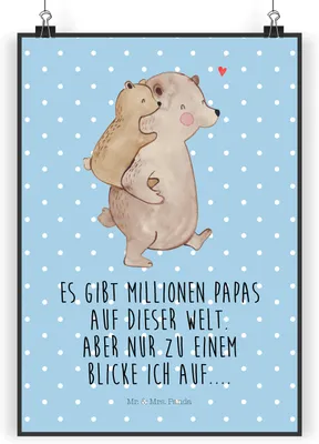 Produktbild von Mr. & Mrs. Panda Bild Papa Bär DIN A3 - Blau Pastell - Geschenk, Sohn, Vatertag, Kunstdruck, Geburtstag, Plakat, Muttertag, wanddeko, drucke, Wandbild