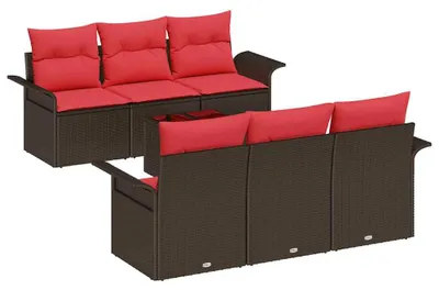 Image de Ensemble de canapés de jardin vidaXL avec coussins, 7 pièces, brun, en polyrotin
