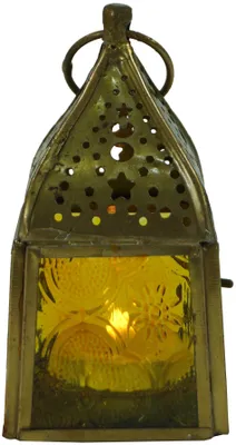 Produktbild von Glaslaterne, Windlicht,Teelichthalter aus Messing, Mehrfarbig, Glas,Metall,Eisen, Farbe: Gelb, 10*5,5*5,5 cm