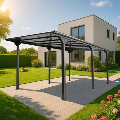 Obrázok produktu pre Hliníková pergola HWC-O23, pavilónový kryt terasy, robustný 10 cm rám polykarbonátová strecha dažďový žľab 3x6 m ~ antracitová